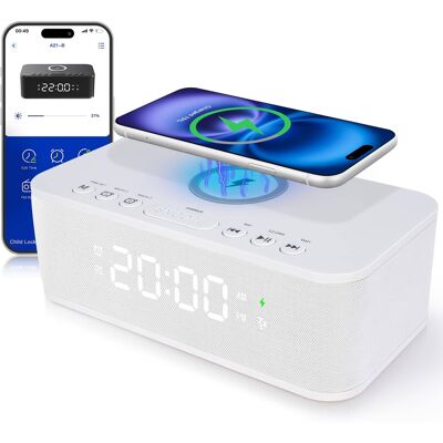 Dazzed Corner - Dual Alarm Clock Radio, Digital Alarm Clocks Bluetooth, 12/24H FM Speaker Charging - White Dazzed Corner - Dual Alarm Clock Radio, Digital Alarm Clocks Bluetooth, 12/24H FM Speaker Charging - White