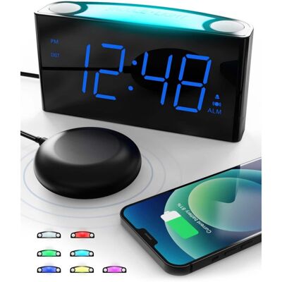Dazzed Corner - Alarm Clock with Bed Shaker, Alarm Clock for Heavy Sleepers Dual USB Charger - Black Dazzed Corner - Alarm Clock with Bed Shaker, Alarm Clock for Heavy Sleepers Dual USB Charger - Black