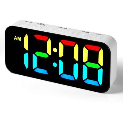 Dazzed Corner - Loud Digital Alarm Clock with 13-Color Night Light, Large LED Display - White Dazzed Corner - Loud Digital Alarm Clock with 13-Color Night Light, Large LED Display - White