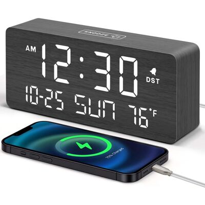 Dazzed Corner - Wooden Digital Alarm Clock with Date, Temp, USB, Dimmer, Auto DST - Black Dazzed Corner - Wooden Digital Alarm Clock with Date, Temp, USB, Dimmer, Auto DST - Black