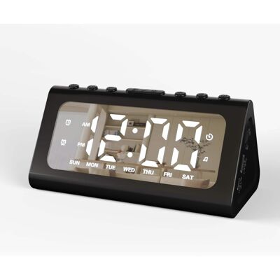 Dazzed Corner - Digital Mirror Alarm Clock, Dual Alarm Clock - Black Dazzed Corner - Digital Mirror Alarm Clock, Dual Alarm Clock - Black
