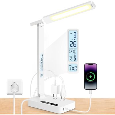 Dazzed Corner - LED Desk Lamp with Charging Ports, 2 AC Outlets, Alarm Clock - White Dazzed Corner - LED Desk Lamp with Charging Ports, 2 AC Outlets, Alarm Clock - White