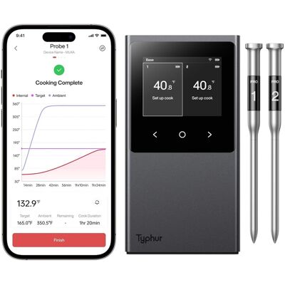 Typhur - Sync Dual Pro Smart Wireless Meat Thermometer 3000 FT Sub-1G Enhanced Signal, WiFi Unlimited Range, 6 Sensor Probe - Gunmetal Grey Typhur - Sync Dual Pro Smart Wireless Meat Thermometer 3000 FT Sub-1G Enhanced Signal, WiFi Unlimited Range, 6 Sensor Probe - Gunmetal Grey