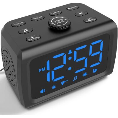Dazzed Corner - Super Loud Alarm Clock with USB Charger, Dimmer, 6 Sounds, Battery Backup - Blue Digits Dazzed Corner - Super Loud Alarm Clock with USB Charger, Dimmer, 6 Sounds, Battery Backup - Blue Digits