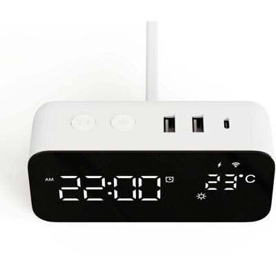 Dazzed Corner - Smart WiFi Alarm Clock with Fast Charging, 2 AC Outlets - White Dazzed Corner - Smart WiFi Alarm Clock with Fast Charging, 2 AC Outlets - White