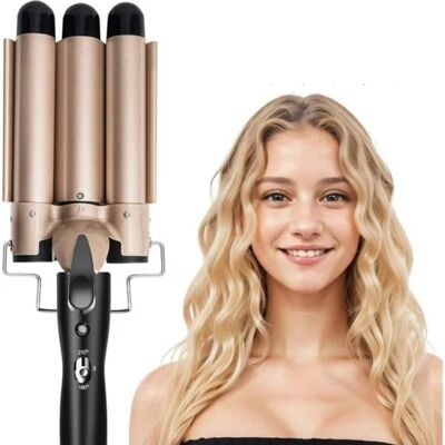 Morfone - 22mm Triple-Barrel Adjustable Temperature Curling Iron, Rapid Heating, Suitable for All Hair Types (Golden) Morfone - 22mm Triple-Barrel Adjustable Temperature Curling Iron, Rapid Heating, Suitable for All Hair Types (Golden)