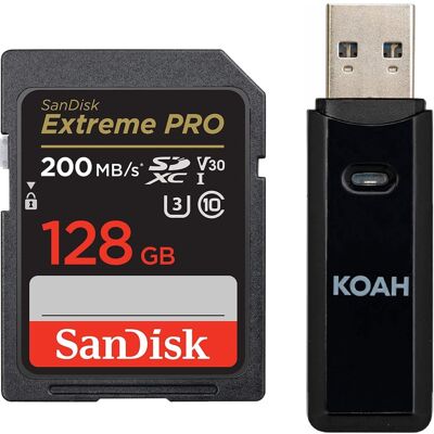 SanDisk - 128GB Extreme PRO 200MB/s SDXC UHS-I Memory Card with Memory Card Reader SanDisk - 128GB Extreme PRO 200MB/s SDXC UHS-I Memory Card with Memory Card Reader
