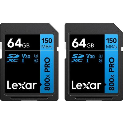 Lexar - High-Performance 800x PRO BLUE Series 64GB SDXC Memory Card, 2 Pack LSD0800P064G-B2NNU Lexar - High-Performance 800x PRO BLUE Series 64GB SDXC Memory Card, 2 Pack LSD0800P064G-B2NNU
