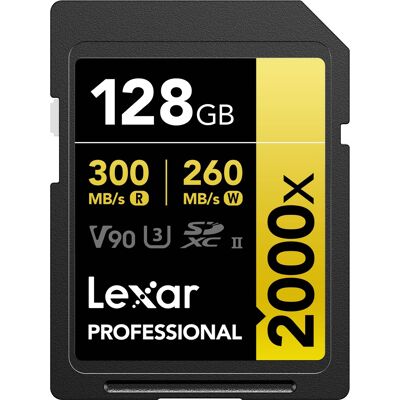Lexar - 128GB Professional 2000x SD Card, UHS-II, C10, U3, V90, Full HD, 8K, Up To 300MB/s Read SDXC Memory Card Lexar - 128GB Professional 2000x SD Card, UHS-II, C10, U3, V90, Full HD, 8K, Up To 300MB/s Read SDXC Memory Card
