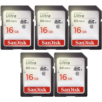 5 Units SanDisk Ultra 16GB Class 10 SDHC UHS-I Memory Card SDSDUNC-016G-GN6IN 5 Units SanDisk Ultra 16GB Class 10 SDHC UHS-I Memory Card SDSDUNC-016G-GN6IN