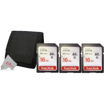 Professional - 3x SanDisk Ultra 16GB Class 10 SDHC UHS-I Memory Card up to 80MB/s SDSDUNC-016G-GN6IN with Card Wallet Professional - 3x SanDisk Ultra 16GB Class 10 SDHC UHS-I Memory Card up to 80MB/s SDSDUNC-016G-GN6IN with Card Wallet
