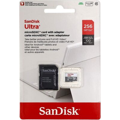 SanDisk - Ultra 256GB 100MB/s Class 10 Micro SDXC Memory Card Full HD Video with SD Adapter SanDisk - Ultra 256GB 100MB/s Class 10 Micro SDXC Memory Card Full HD Video with SD Adapter