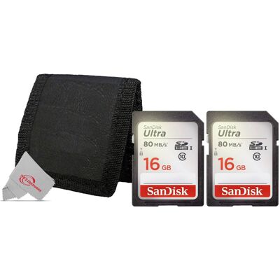 Professional - 2x SanDisk Ultra 16GB Class 10 SDHC UHS-I Memory Card up to 80MB/s SDSDUNC-016G-GN6IN with Card Wallet Professional - 2x SanDisk Ultra 16GB Class 10 SDHC UHS-I Memory Card up to 80MB/s SDSDUNC-016G-GN6IN with Card Wallet