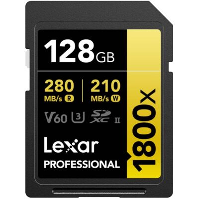 Lexar - 128GB Professional 1800x UHS-II SDXC V60 Rated Memory Card (GOLD Series) Lexar - 128GB Professional 1800x UHS-II SDXC V60 Rated Memory Card (GOLD Series)