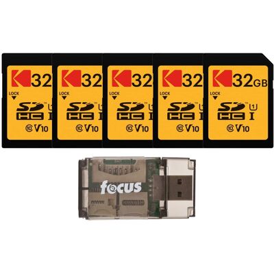 Kodak - 32GB Class 10 UHS-I U1 SDHC Memory Card (5-Pack) with USB Card Reader Kodak - 32GB Class 10 UHS-I U1 SDHC Memory Card (5-Pack) with USB Card Reader