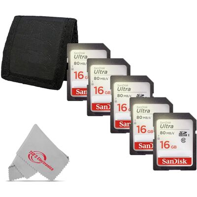 Professional - 5x SanDisk Ultra 16GB Class 10 SDHC UHS-I Memory Card up to 80MB/s SDSDUNC-016G-GN6IN with Card Wallet Professional - 5x SanDisk Ultra 16GB Class 10 SDHC UHS-I Memory Card up to 80MB/s SDSDUNC-016G-GN6IN with Card Wallet