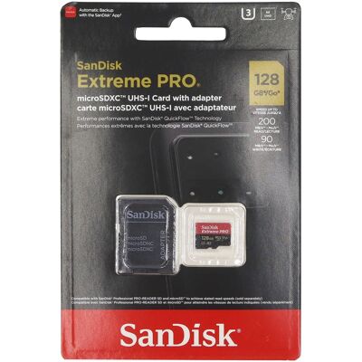 SanDisk - 128GB Extreme Pro UHS-I Micro SD Up to 200MB/s Read 90MB/s Write with SD Adapter SanDisk - 128GB Extreme Pro UHS-I Micro SD Up to 200MB/s Read 90MB/s Write with SD Adapter