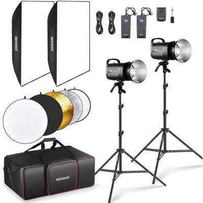 Neewer - 800Ws Flash Kit: 2x 400W Strobes, Softbox, Stands Neewer - 800Ws Flash Kit: 2x 400W Strobes, Softbox, Stands