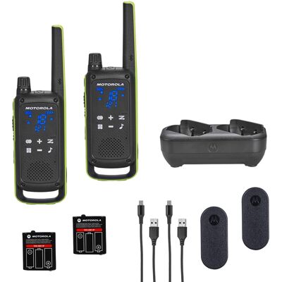 Motorola - Solutions T803 35 mi. Bluetooth Two-Way Radio Black/Green, 2-Pack with desk charger - Black / Green Motorola - Solutions T803 35 mi. Bluetooth Two-Way Radio Black/Green, 2-Pack with desk charger - Black / Green