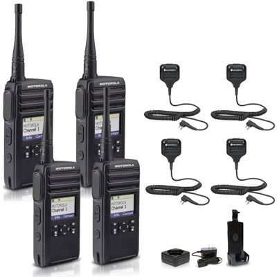 Solutions - Motorola DTR700 900 MHz Digital 2-Way Radio (50 Channels) + 4 x HKLN4606 Remote Speaker Mic (4-Pack) - Black Solutions - Motorola DTR700 900 MHz Digital 2-Way Radio (50 Channels) + 4 x HKLN4606 Remote Speaker Mic (4-Pack) - Black