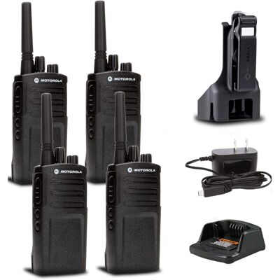 Solutions - 4 x Motorola RMV2080 On-Site 2-Way Business Radio + Mic Cleaner Spray + More - Black Solutions - 4 x Motorola RMV2080 On-Site 2-Way Business Radio + Mic Cleaner Spray + More - Black