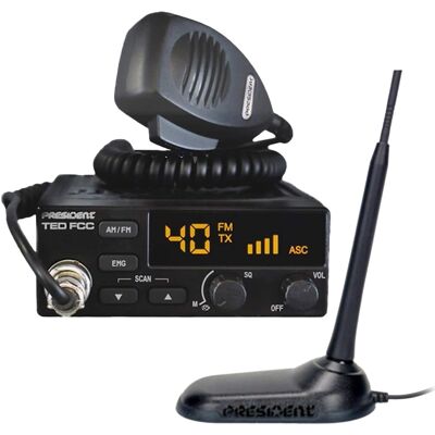 PRESIDENT - CB Radio Starter Kit with TED FCC 40-Channel 12V AM/FM CB Radio, Magnet-Mount Antenna - Black PRESIDENT - CB Radio Starter Kit with TED FCC 40-Channel 12V AM/FM CB Radio, Magnet-Mount Antenna - Black