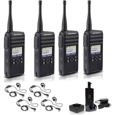 Solutions - Motorola DTR700 900 MHz Digital 2-Way Radio (50 Channels) + 4 x Motorola HKLN4604 Earpiece (4-Pack) - Black Solutions - Motorola DTR700 900 MHz Digital 2-Way Radio (50 Channels) + 4 x Motorola HKLN4604 Earpiece (4-Pack) - Black