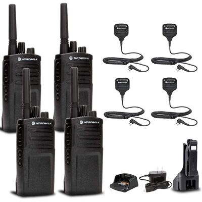 Solutions - 4 x Motorola RMV2080 On-Site 2-Way Radio + HKLN4606 Remote Speaker Mic + More - Black Solutions - 4 x Motorola RMV2080 On-Site 2-Way Radio + HKLN4606 Remote Speaker Mic + More - Black