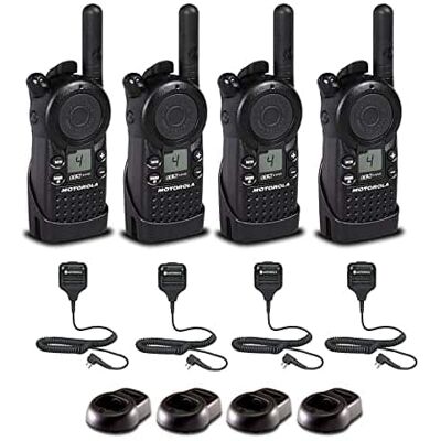 Solutions - 4 x Motorola CLS1410 UHF 1 W 4-Channel 2-Way Radio - 4 Pack With Mic Bundle - Black Solutions - 4 x Motorola CLS1410 UHF 1 W 4-Channel 2-Way Radio - 4 Pack With Mic Bundle - Black