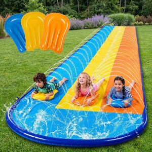 Joyfy - 18ft Triple Water Slide with 3 BodyBoards, Backyard Lawn Waterslides with Sprinkler, Summer Outdoor Water Toy for Kids Joyfy - 18ft Triple Water Slide with 3 BodyBoards, Backyard Lawn Waterslides with Sprinkler, Summer Outdoor Water Toy for Kids