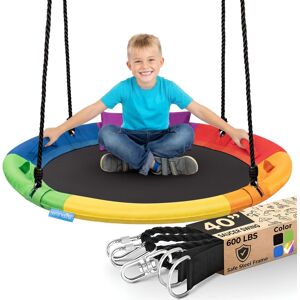 SereneLife - 40" Saucer Swing – Universal Hanging Kit, Outdoor Swing, 700 lbs, SLSWNG901RB - Rainbow SereneLife - 40" Saucer Swing – Universal Hanging Kit, Outdoor Swing, 700 lbs, SLSWNG901RB - Rainbow