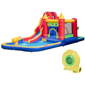 Costway - 9-in-1 Inflatable Bounce Castle with Waterslide Splash Pool for 3+ with 735W Blower - Multicolour Costway - 9-in-1 Inflatable Bounce Castle with Waterslide Splash Pool for 3+ with 735W Blower - Multicolour