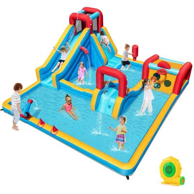 Costway - Inflatable Water Park with Climbing Wall Boxing Post Basketball Rim 680W Blower - Multicolor Costway - Inflatable Water Park with Climbing Wall Boxing Post Basketball Rim 680W Blower - Multicolor