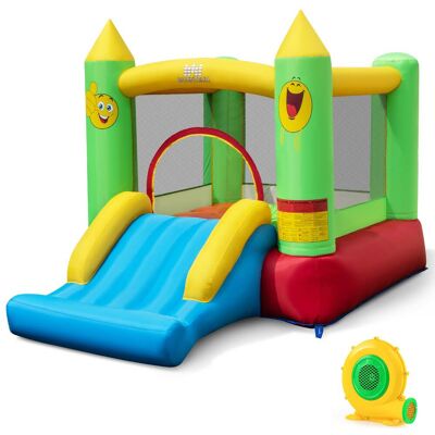 Costway - Inflatable Bounce House with 370W Blower Slide Jumping Area & Basketball Hoop - Multicolor Costway - Inflatable Bounce House with 370W Blower Slide Jumping Area & Basketball Hoop - Multicolor