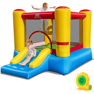 Costway - Inflatable Bouncer Kids Bounce House Jumping Castle Slide with 550W Blower - Multicolor Costway - Inflatable Bouncer Kids Bounce House Jumping Castle Slide with 550W Blower - Multicolor