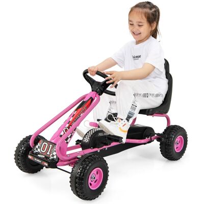 Costway - Kids Pedal Go Kart 4 Wheel Ride On Toys w/ Adjustable Seat Handbrake - Pink Costway - Kids Pedal Go Kart 4 Wheel Ride On Toys w/ Adjustable Seat Handbrake - Pink