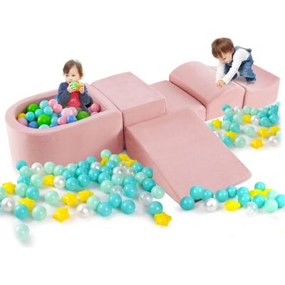 Costway - 5PCS Climb and Crawl Playset with Ball Pit for Kids Zippers for Playroom - Pink Costway - 5PCS Climb and Crawl Playset with Ball Pit for Kids Zippers for Playroom - Pink