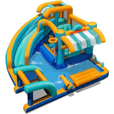 Costway - Inflatable Water Park with Market Stand Climbing Wall Splash Pool Blower Excluded - Multicolor Costway - Inflatable Water Park with Market Stand Climbing Wall Splash Pool Blower Excluded - Multicolor