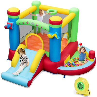 Costway - Inflatable Bounce House, Indoor/Outdoor Jumping Bouncy Castle with 480W Blower - Multicolor Costway - Inflatable Bounce House, Indoor/Outdoor Jumping Bouncy Castle with 480W Blower - Multicolor