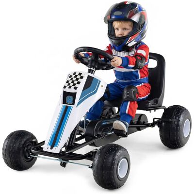 Gymax - Pedal Go Kart for Kids 4-Wheel Ride On Toy w/ Steering Wheel & Safe Handbrake - White Gymax - Pedal Go Kart for Kids 4-Wheel Ride On Toy w/ Steering Wheel & Safe Handbrake - White