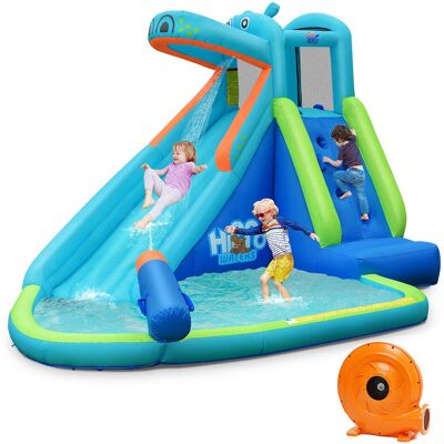 Costway - Inflatable Kids Hippo Bounce House Slide Climbing Wall Splash Pool with 740W Blower - Multicolor Costway - Inflatable Kids Hippo Bounce House Slide Climbing Wall Splash Pool with 740W Blower - Multicolor