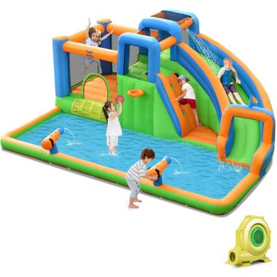 Costway - 6 in 1 Inflatable Giant Kids Water Park Bounce House with Dual Climbing Walls 735W Blower included - Multicolor Costway - 6 in 1 Inflatable Giant Kids Water Park Bounce House with Dual Climbing Walls 735W Blower included - Multicolor