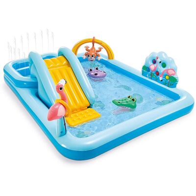 Intex - 96" x 78" x 28" Inflatable Jungle Adventure Play Center Spray Kiddie Pool - Multi Intex - 96" x 78" x 28" Inflatable Jungle Adventure Play Center Spray Kiddie Pool - Multi