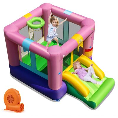 Costway - Inflatable Bounce House Bouncy Castle with Slide & Basketball Rim 520W Blower - Multicolor Costway - Inflatable Bounce House Bouncy Castle with Slide & Basketball Rim 520W Blower - Multicolor