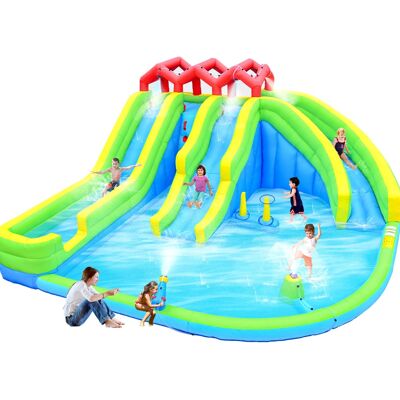 Loheer - 7 in 1 Inflatable Water Park with Three Slides Blower Water Gun and Climbing Wall for Kids Backyard Loheer - 7 in 1 Inflatable Water Park with Three Slides Blower Water Gun and Climbing Wall for Kids Backyard