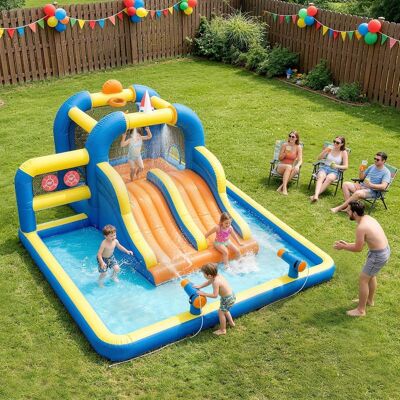 Winado - Inflatable Bounce House with Double Water Slide, Outdoor Inflatable Water Park Bouncy Castle w/Jumping Area, Splash Pool Winado - Inflatable Bounce House with Double Water Slide, Outdoor Inflatable Water Park Bouncy Castle w/Jumping Area, Splash Pool