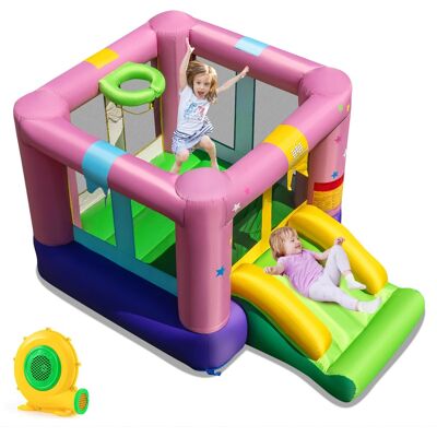 Costway - Inflatable Bounce House Bouncy Castle with Slide & Basketball Rim 480W Blower - Multicolor Costway - Inflatable Bounce House Bouncy Castle with Slide & Basketball Rim 480W Blower - Multicolor