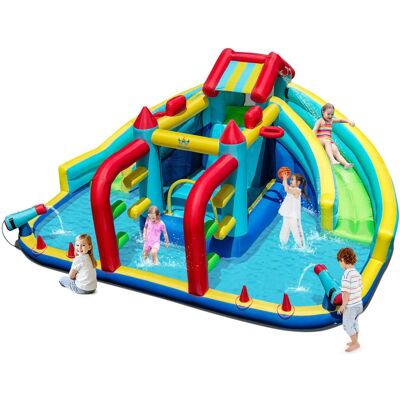 Costway - Inflatable Water Park with Climbing Wall Splash Pool Water Cannons Blower Excluded - Multicolor Costway - Inflatable Water Park with Climbing Wall Splash Pool Water Cannons Blower Excluded - Multicolor