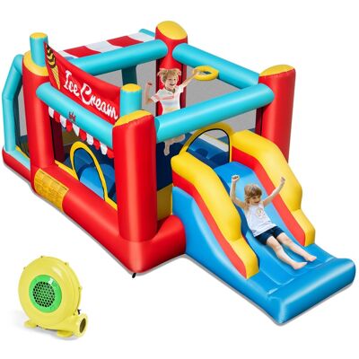 Costway - Inflatable Bounce House 5-in-1 Kids Ice Cream Themed Castle with 480W Blower - Multicolor Costway - Inflatable Bounce House 5-in-1 Kids Ice Cream Themed Castle with 480W Blower - Multicolor