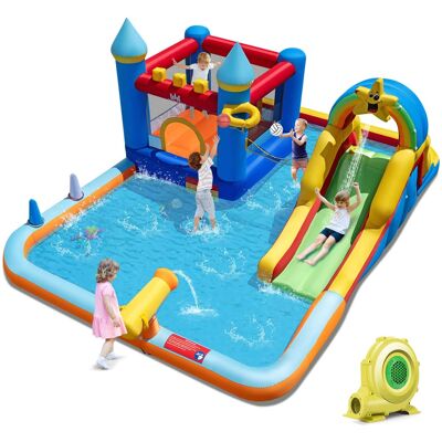 Costway - Giant Water Slide Bounce House with Climbing Wall Splash Pool 735W Blower Included - Multicolor Costway - Giant Water Slide Bounce House with Climbing Wall Splash Pool 735W Blower Included - Multicolor